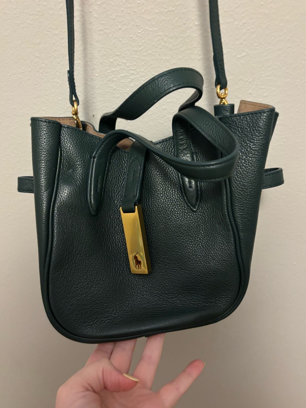 Polo Ralph Lauren Polo ID Leather Small Tote in Green - Picture 3 of 7